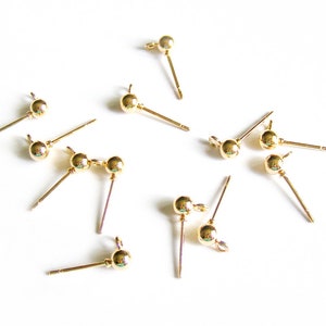 Ball ear studs silver/gold plated 4 mm with eyelet 20 pieces