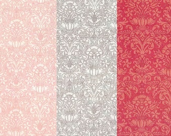 Dollhouse wallpaper damask pink, gray, red 1:12