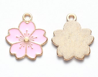 Pendant Japanese cherry blossom "Sakura" 20 x 17 x 1.5 mm enamelled, gold-plated