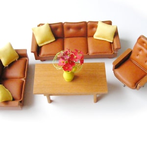 Lundby Couchset Brasilia in Lederoptik mit Fernsehsessel /Drehsessel und Kissen