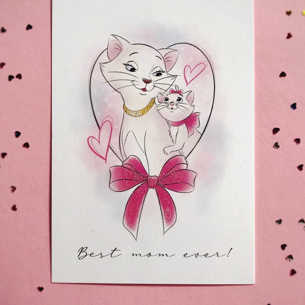 Disney Muttertagskarte, Aristocats, Marie Grußkarte, Mama Geschenk, Disney world Glitzer Postkarte