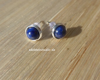 Lapis Lazuli Stud Earrings - 925 Silver