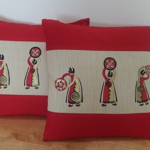 Christmas Cushion / Set of 2 Original/Hand painted/ Decorative / Red Christmas/ Cushion Cover / Pillow Cover/ Christmas Gift