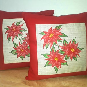 Christmas Cushion / Set of 2 Original/Hand painted/ Decorative / Poinsettia/ Red Christmas/ Cushion Cover / Pillow Cover/ ChristmasGift