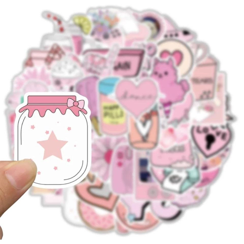 50pcs Pink Girl Things Cute Stickers Girls Scrapbooking For Laptop Car  Helmet Motorcycle Aesthetic Pink Sticker Craft Supplies