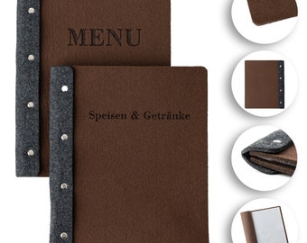 Speisekarte aus Filz für Restaurants, Cafés und sonstige Gastronomiebetriebe – zweifarbige Menükarte DIN A4 Filzmappe 10 Folien = 20 Seiten