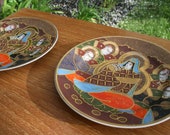 Vintage Satsuma Moriage Plates Set of 2 Hand Painted Janpese Madonna with Immortals