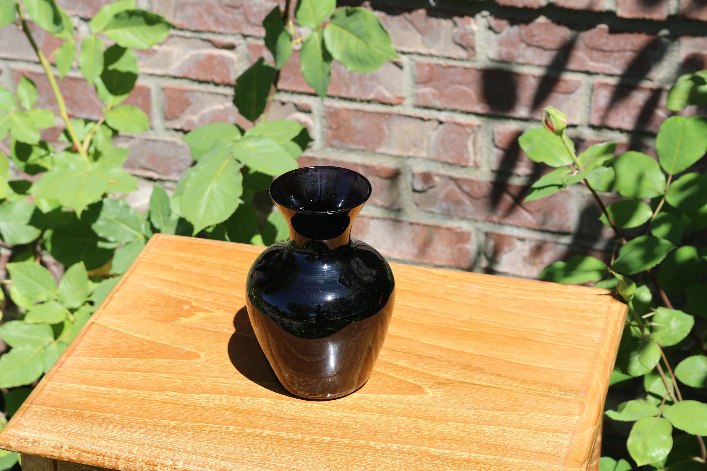 Vintage Black Milk Glass Vase With Red Undertones Etsy