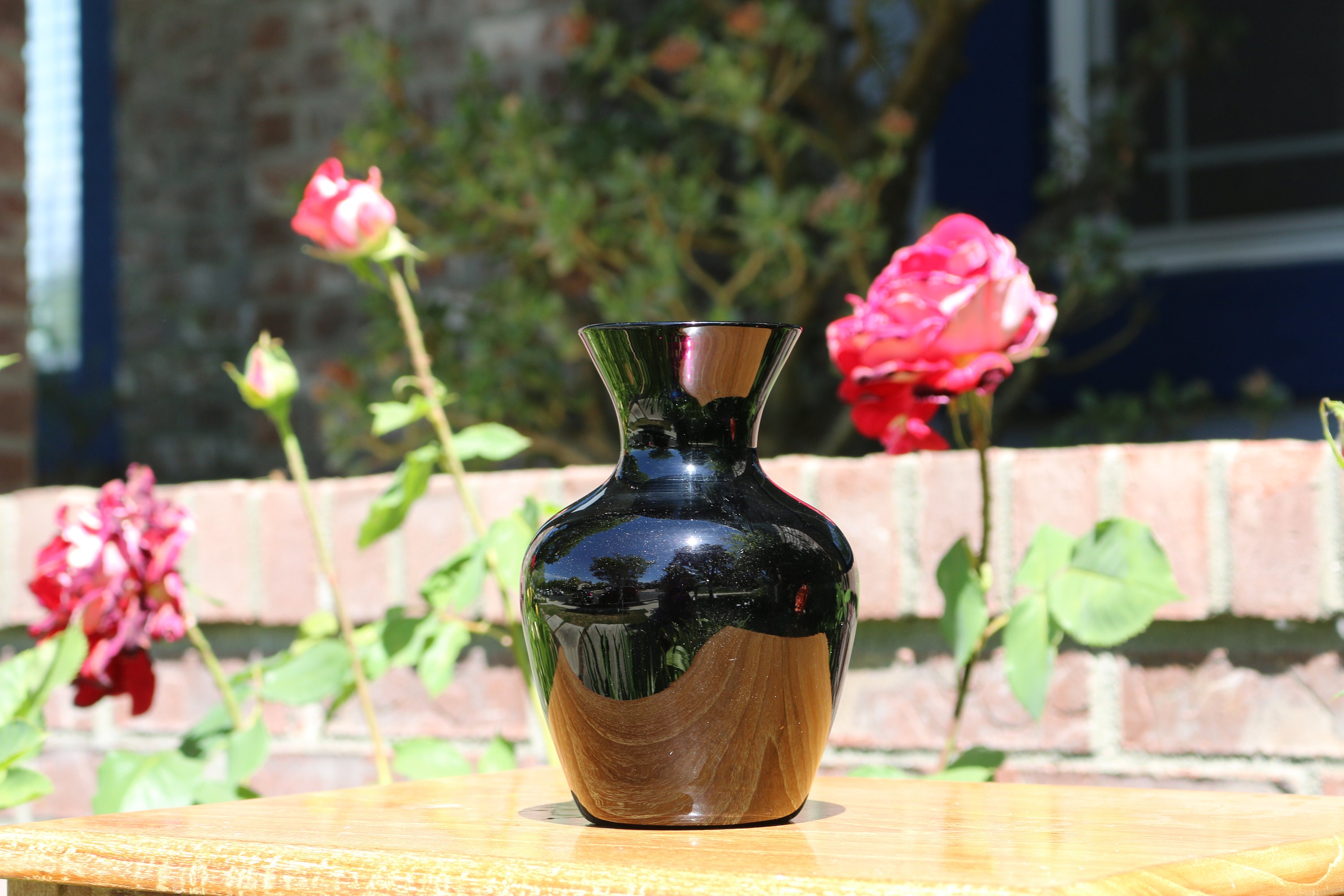 Vintage Black Milk Glass Vase With Red Undertones Etsy