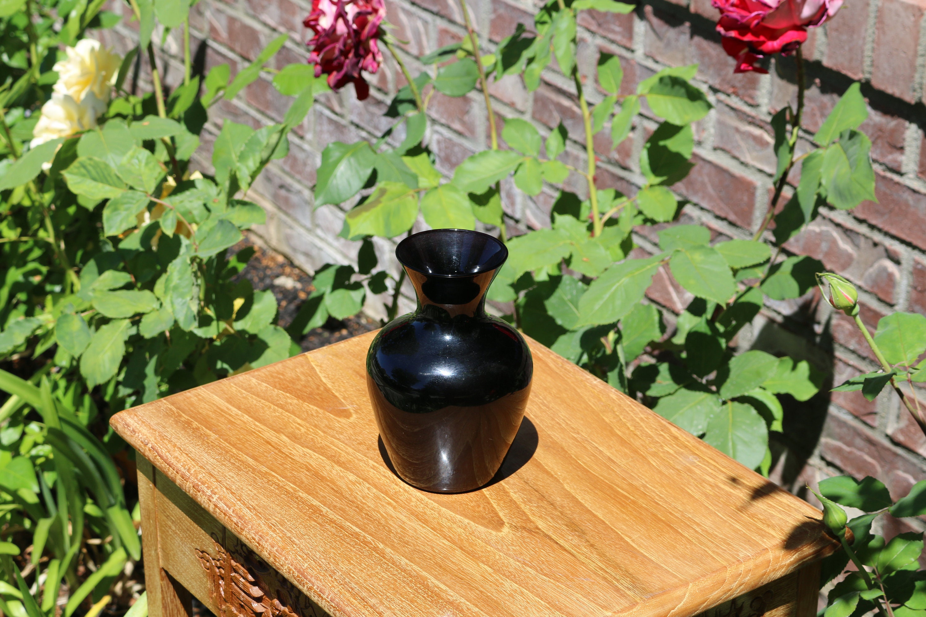 Vintage Black Milk Glass Vase With Red Undertones Etsy