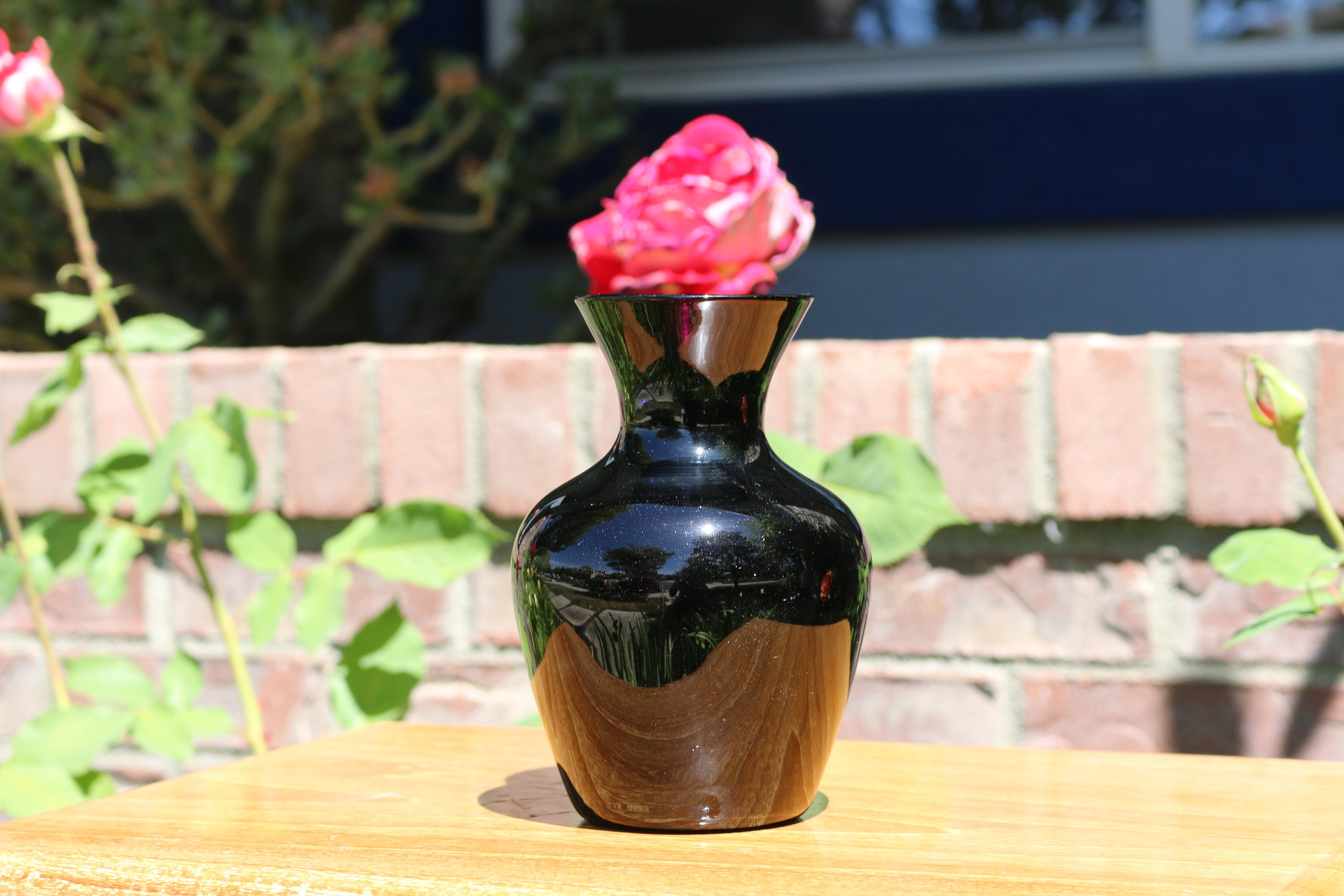 Vintage Black Milk Glass Vase With Red Undertones Etsy