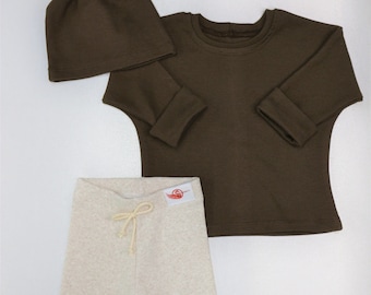 Braun-Baumwoll Kinder Set (Hose, Shorts und Sweatshirt)