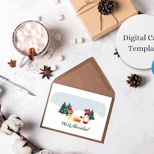 Printable SPANISH LANGUAGE Feliz Navidad Christmas Card Customizable Template