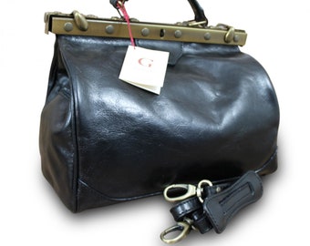 la médecin doc sac vrai et cuir médecin noir Fait femme sac sage Italie en couleur SgEqwnBA