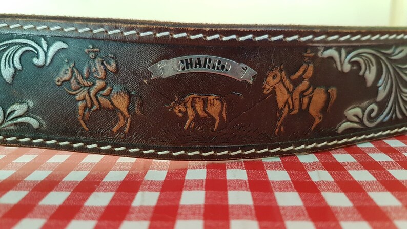 Vintage Western Charro Brown Leather Belt