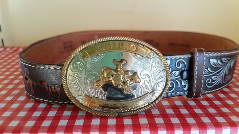 Vintage Western Charro Brown Leather Belt