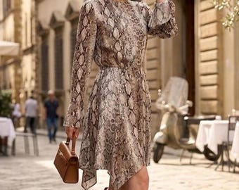 long sleeve snakeskin bodycon dress Snake Skin Mini | Loose Blouson Animal Print Dress | Boho Chic Silk Slip Dress | 90s Grunge Aesthetic Clothing Staud Mercer Dress Black RIBBED BUTTON DOWN DRESS Shoe size:10.5M 5% elastane Camisole