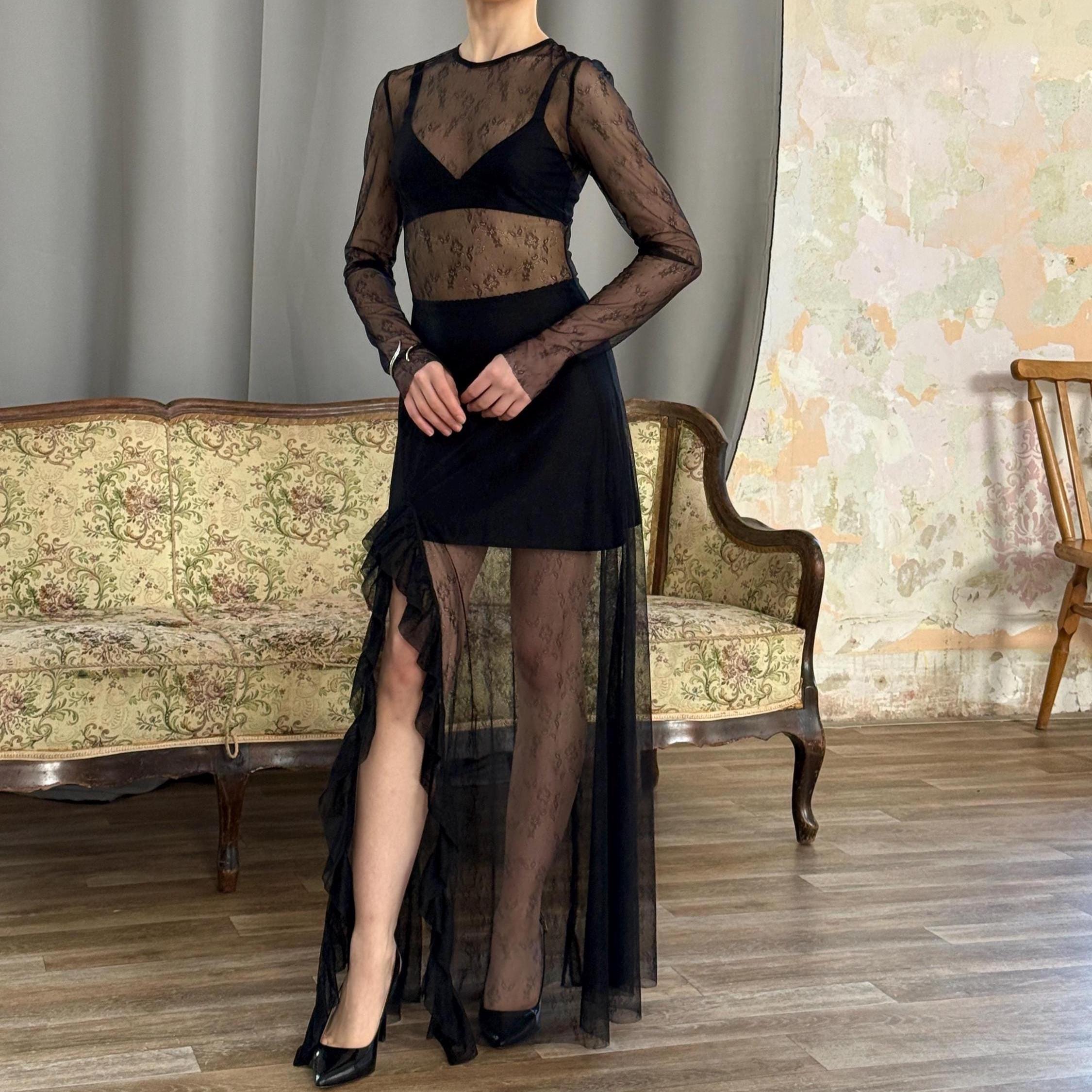Black Maxi Dress Sheer - Etsy