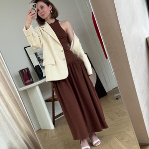 Women’s Oversized Cotton Blazer - Butter Yellow Single-Breasted Jacket, Tailored Suit Jacket Pleated Shoulders, Summer Double Layer Blazer