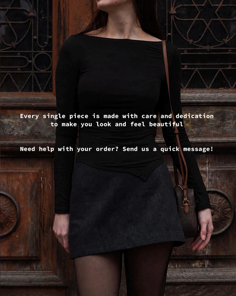 Asymmetrical Boat Neck Long Sleeve Top: Soft Viscose Jersey Black Slim Fit Shirt, Elegant Evening Twisted Blouse