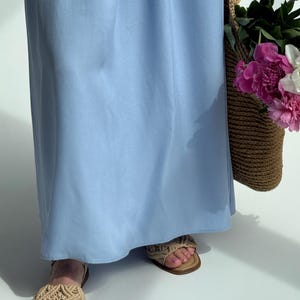 Blue Milkmaid Drop Waist Tencel Maxi Dress, Cottagecore Basque Bridesmaid Dress, Coquette Regencystore Wedding Guest Gown