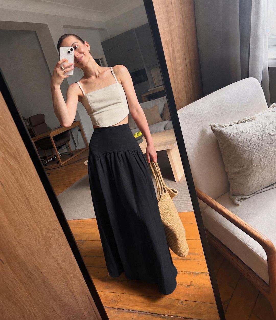 Black Linen Skirt Drop Waist Tiered Western Skirt A Line Basque