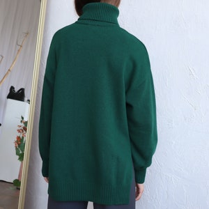 Women Wool Sweater With Side Slits Green Turtleneck Pullover Soft Knit Jumper Gift for Her One Size Sweater image 7