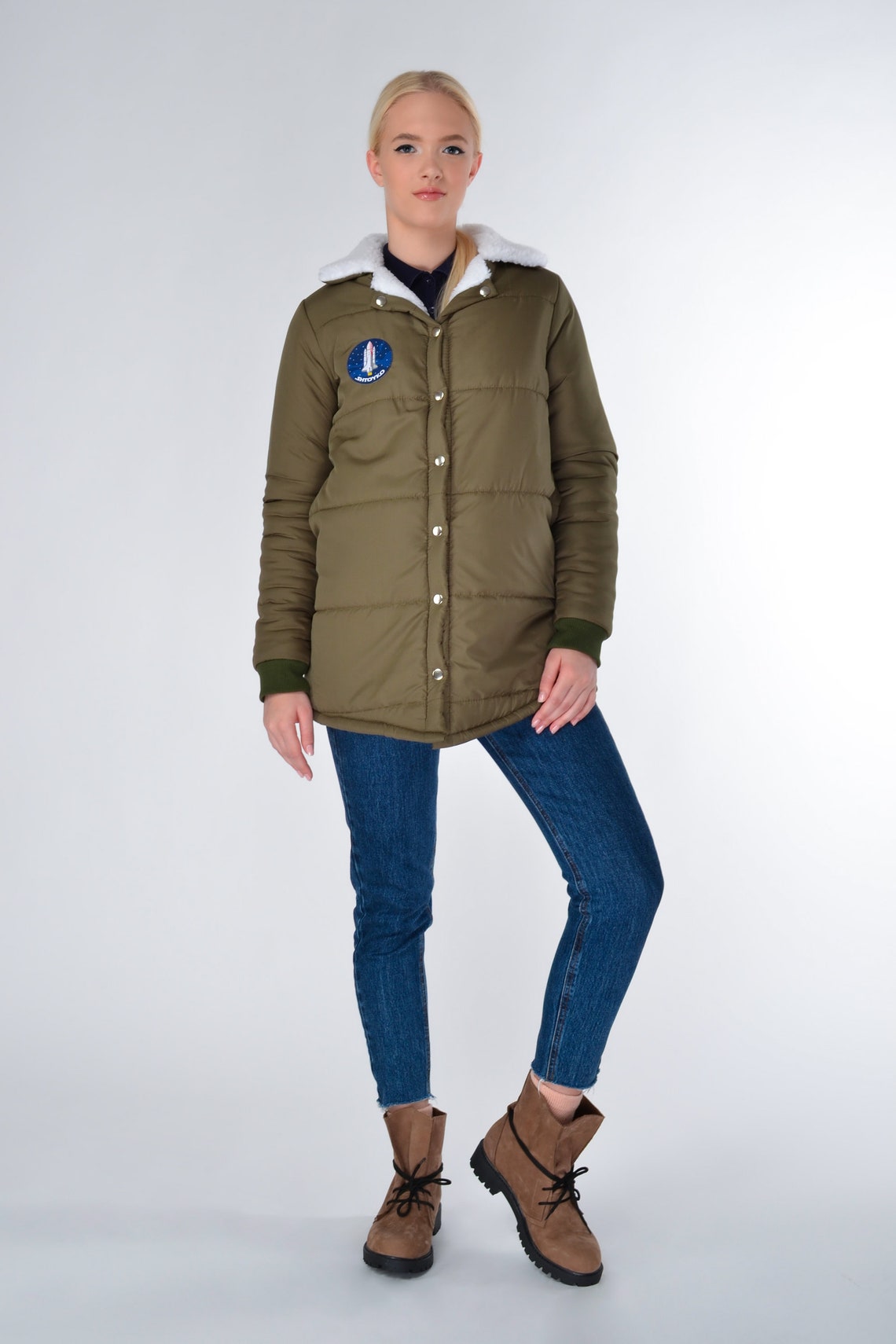 Casual Khaki Winter Womens Padded Quilted Parka Jacket with Etsy