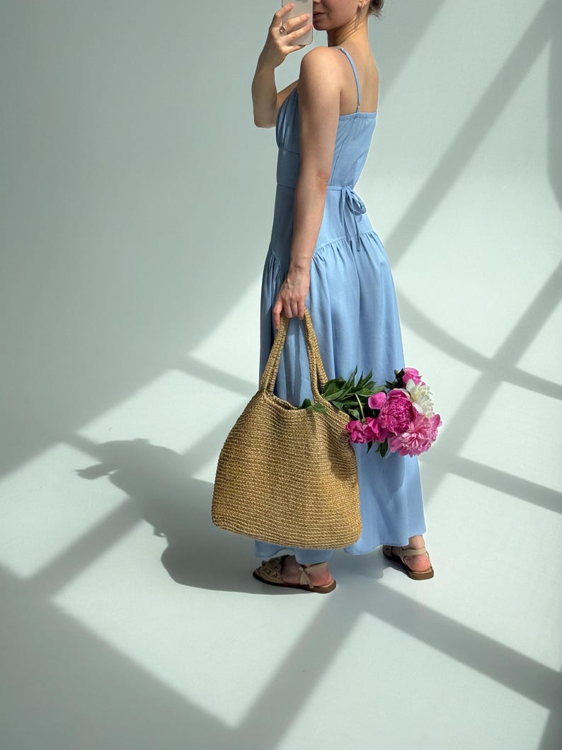 Blue Milkmaid Drop Waist Tencel Maxi Dress, Cottagecore Basque Bridesmaid Dress, Coquette Regencystore Wedding Guest Gown