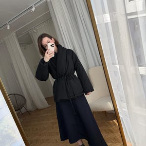 Black Wrap Jacket Kimono Jacket Winter Puffer Coat Stand Collar Down Jacket Japanese Jacket Coat Womens Clothing