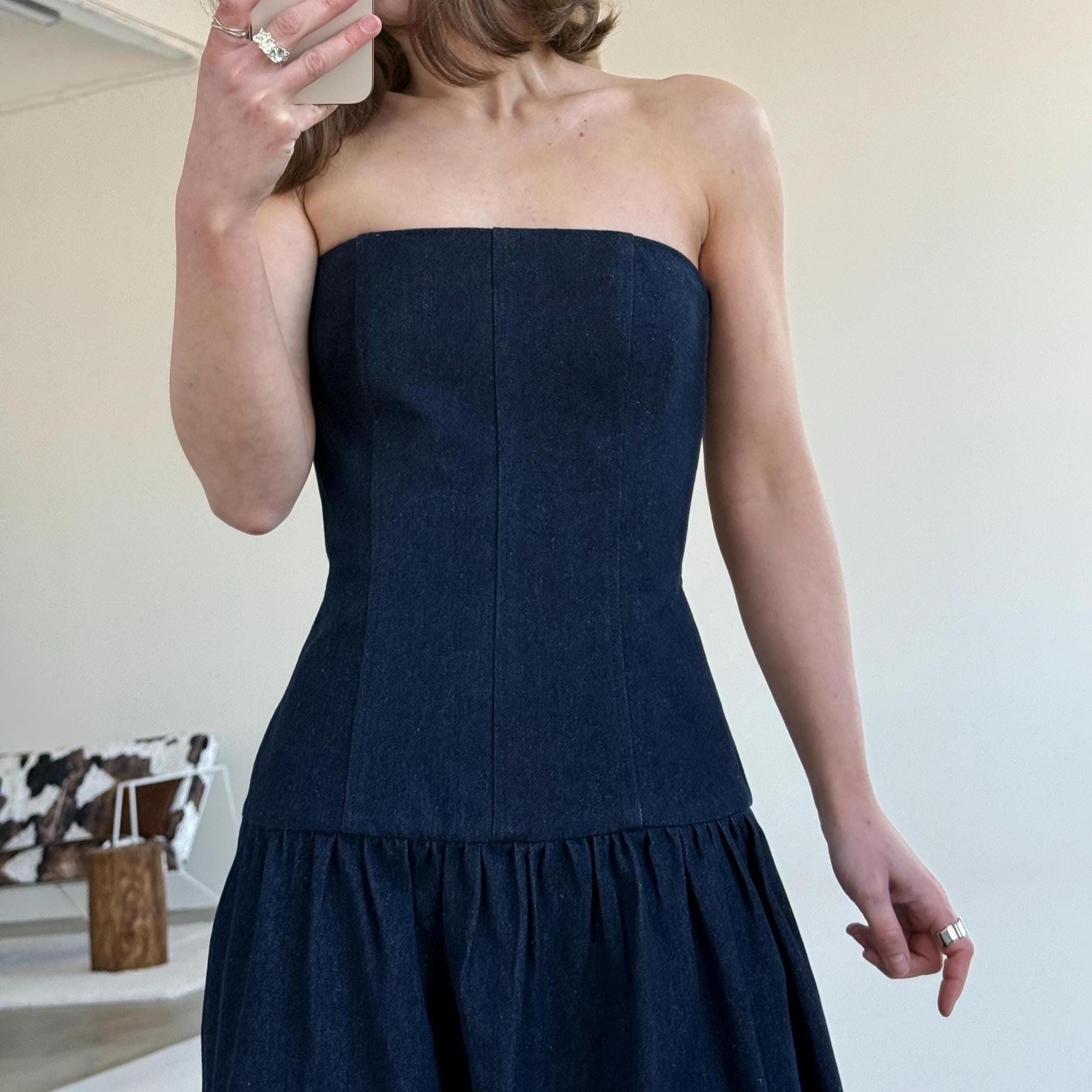 Blue Strapless Skater Dress - Etsy