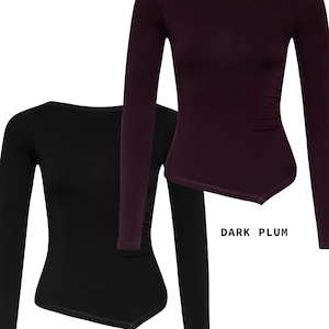 Asymmetrical Boat Neck Long Sleeve Top: Soft Viscose Jersey Black Slim Fit Shirt, Elegant Evening Twisted Blouse