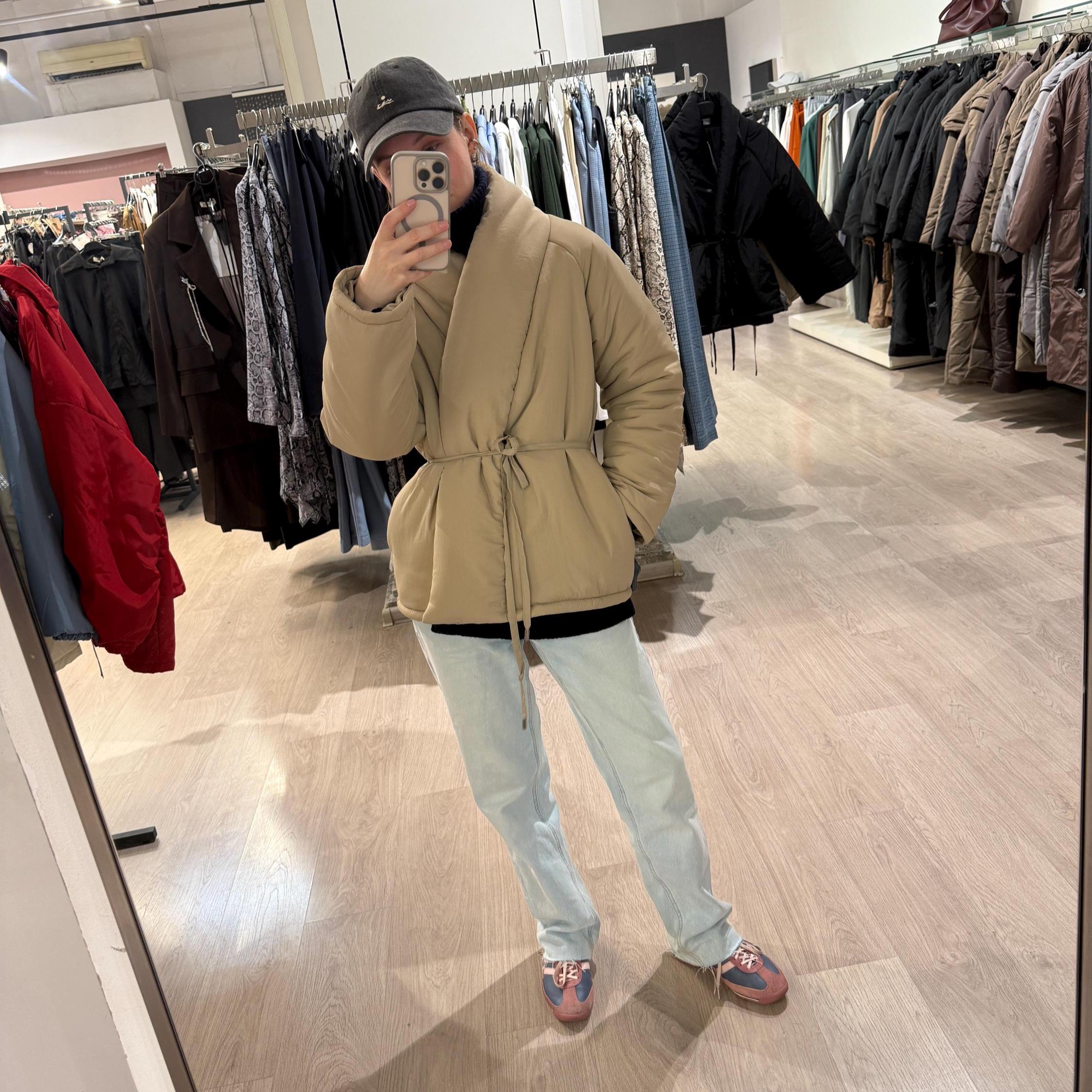 Khaki Japanese Wrap Jacket: Winter Kimono Puffer Coat, Women display picture 1