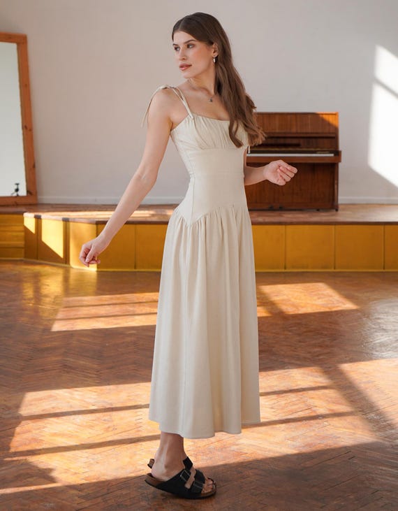 bridesmaid western dresses Beige Linen Maxi Dress: Basque Drop Waist Cottagecore Dress dia_shirt_ls Navy Blue Ball Gown Color:Pink/Blue Ombre making it a chic