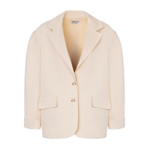 Women’s Oversized Cotton Blazer - Butter Yellow Single-Breasted Jacket, Tailored Suit Jacket Pleated Shoulders, Summer Double Layer Blazer