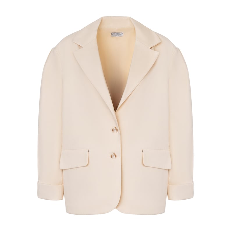 Women’s Oversized Cotton Blazer - Butter Yellow Single-Breasted Jacket, Tailored Suit Jacket Pleated Shoulders, Summer Double Layer Blazer