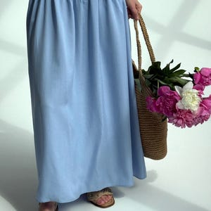 Blue Milkmaid Drop Waist Tencel Maxi Dress, Cottagecore Basque Bridesmaid Dress, Coquette Regencystore Wedding Guest Gown