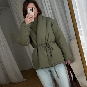 Black Wrap Jacket Kimono Jacket Winter Puffer Coat Stand Collar Down Jacket Japanese Jacket Coat Womens Clothing