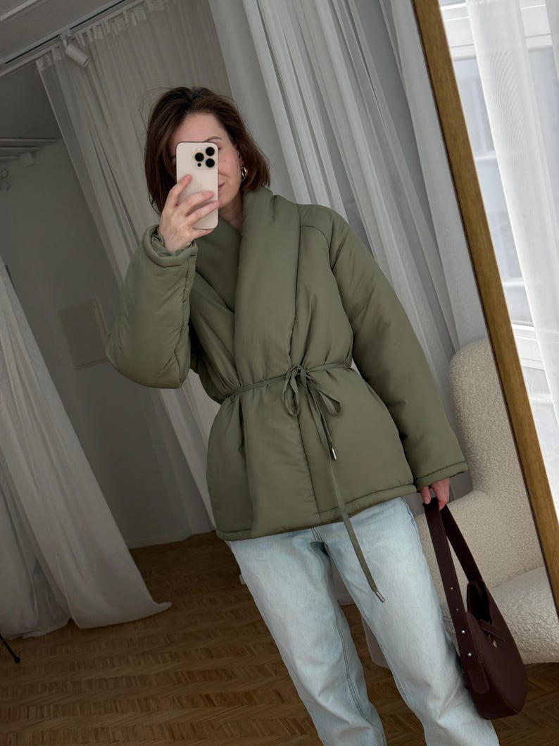 Black Wrap Jacket Kimono Jacket Winter Puffer Coat Stand Collar Down Jacket Japanese Jacket Coat Womens Clothing