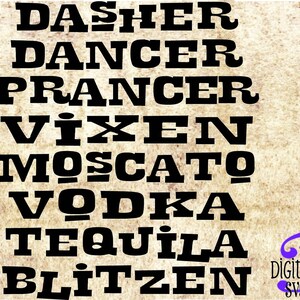 Dasher Dancer Prancer Blitzen Wine Vodka SVG PNG DXF