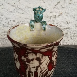 Cup with dragon - tall shape, wheel-turned, handmade, clay, pottery, stoneware, dragon, modeled, unique, dishwasher safe