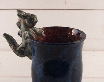 Mug with dragon - tall shape, hand-made ceramic, stoneware, wheel-turned, unique, dragon