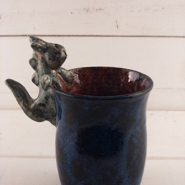 Mug with dragon - tall shape, hand-made ceramic, stoneware, wheel-turned, unique, dragon