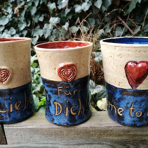 Mug or cup with individual inscription, stoneware, disc-thrown ceramic, clay, pottery, gift, handmade, dishwasher safe