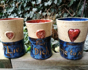 Mug or cup with individual inscription, stoneware, wheel-turned ceramics, clay, pottery, gift, handmade, dishwasher safe