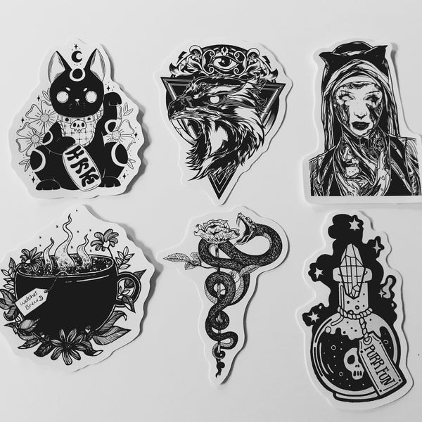 Potion Sticker Pack | monochrome | Gothique | witchy illustrations | fantasy labels | bullet journal | spooky stationary | Dark Occult