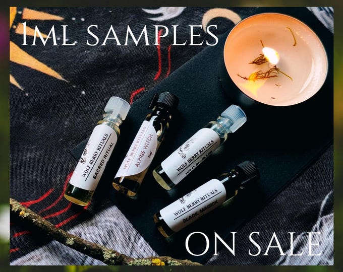 1ml Perfume Oil Samples: Witchy Fragrance Tester Vials, Strawberry and Rhubarb Scented