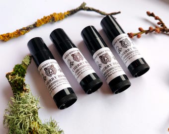 Cherry Bear Lip Balm, black cherry flavour, Witchy beauty, natural butter and oil, moisturizing chap stick, fruity scents, witchy lip care