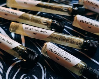 Celestial Rain Perfume Oil Sample: Vanilla and musk, Shimmering Scent - Witchy Fragrance