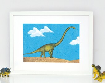 Diplodocus - Dinosaur A4 Art Print - Dinosaur Nursery Illustration -  Kids Wall Decor - Dinosaur Decor - Dinosaur Art